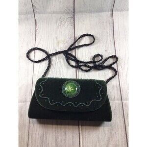 Green Small Cloth Purse Wallet With Round Jewel & Chain